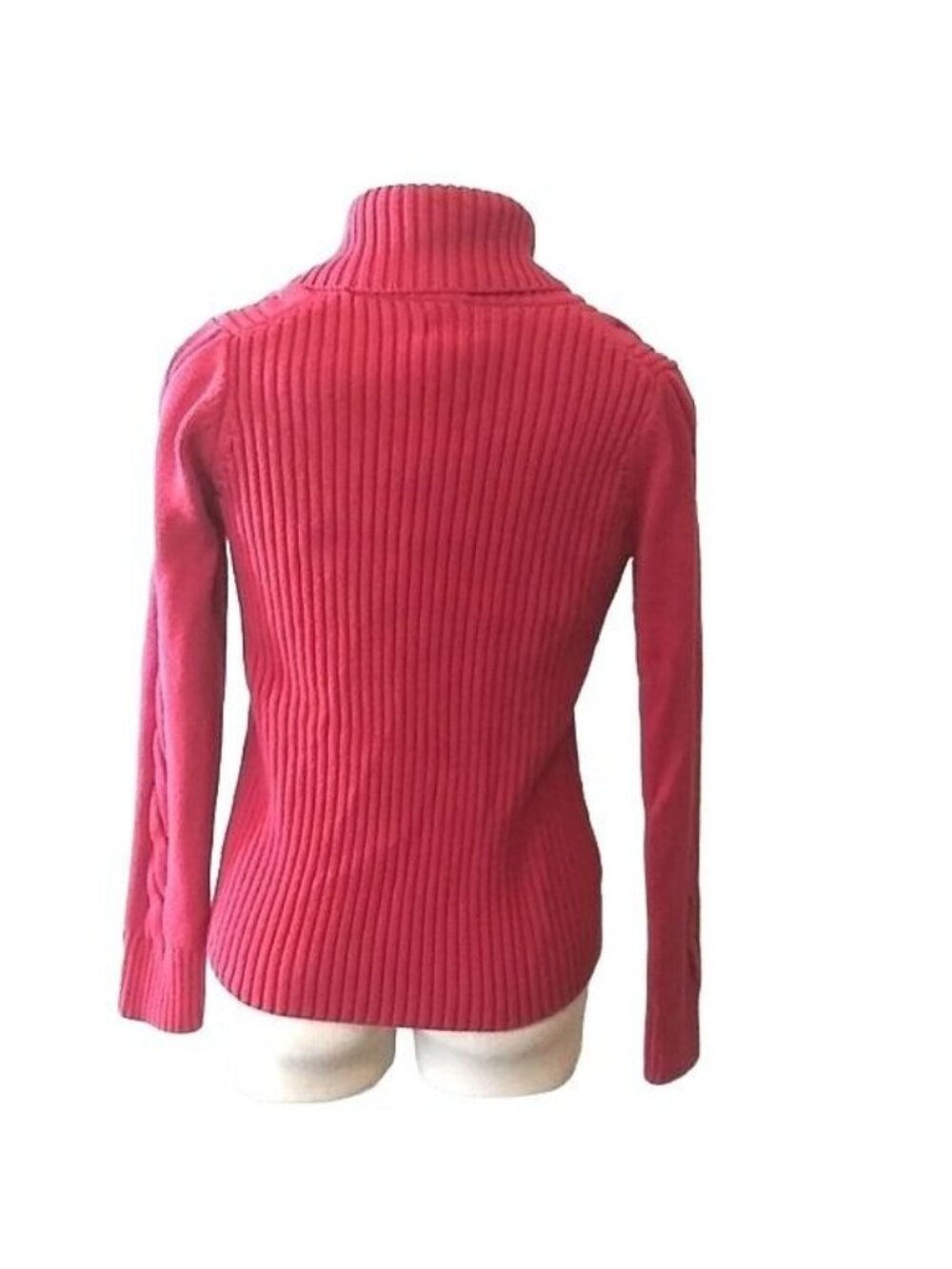 G H Bass & Co Size Medium Cardigan Sweater Red Button-Up Cable Knit Chic Warm - Picture 6 of 8
